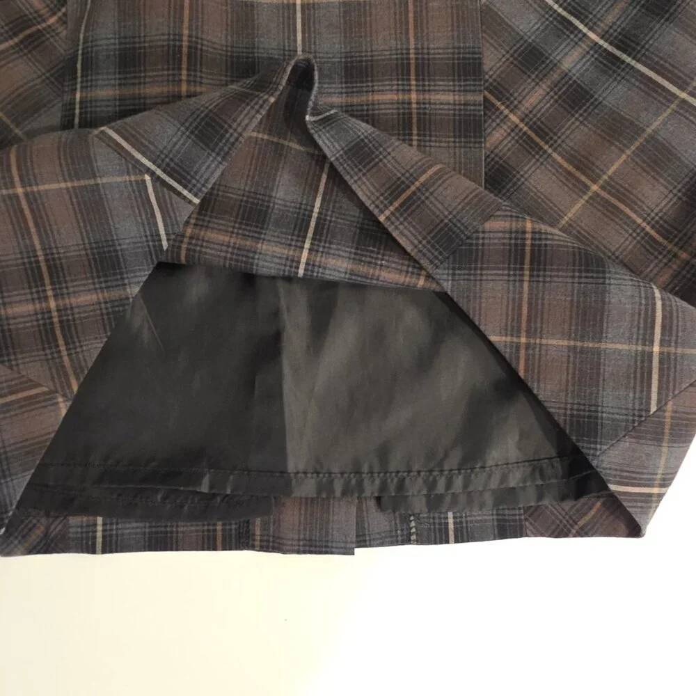 Katherine Barclay Skirt Pencil Straight Cut Black Brown Plaid Pockets Lined Sz 4